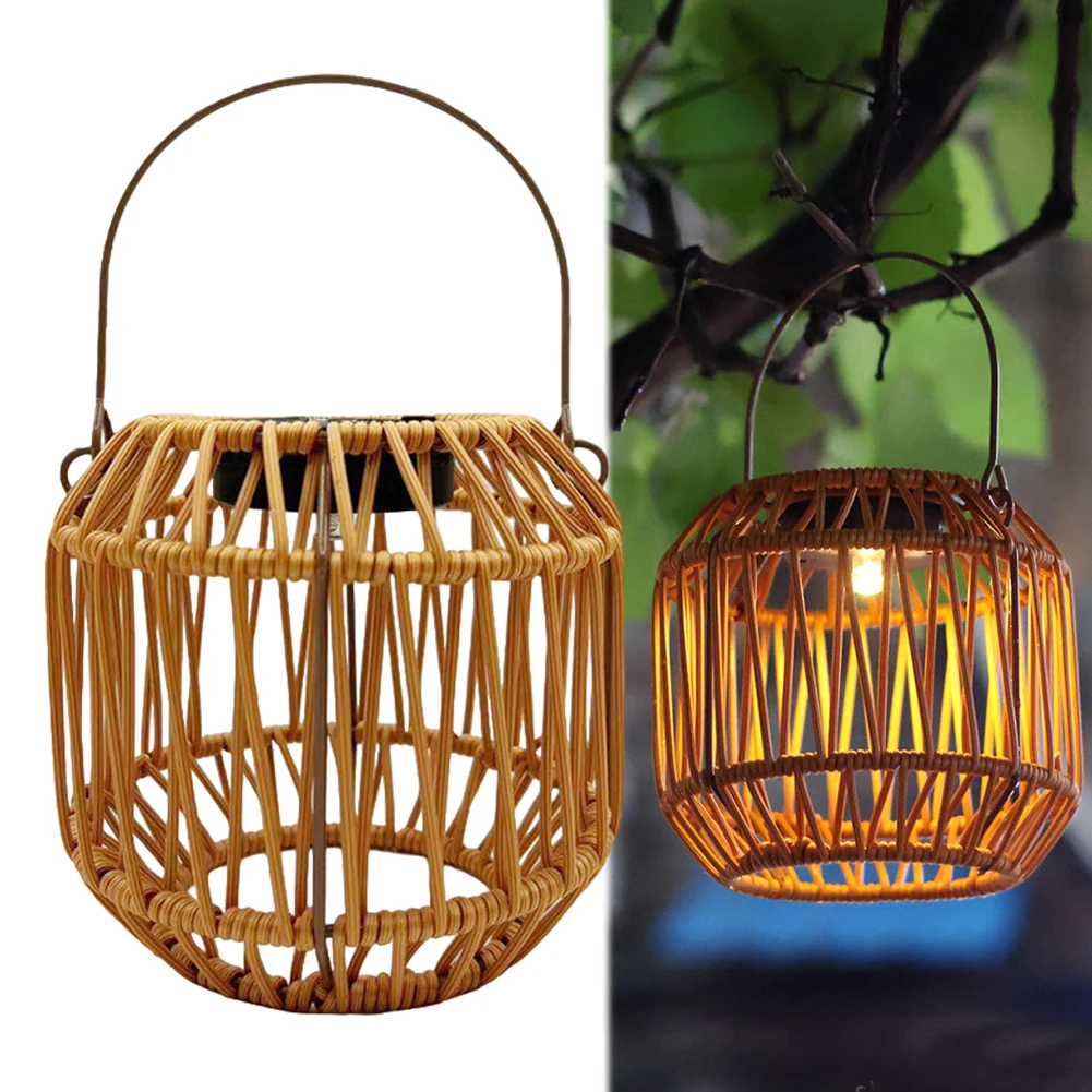 Solar Powered Rattan Weaving Chandelier Waterproof Hollow Out Suspension Light Hand Knitted Rattan Chandelier for Home Decor