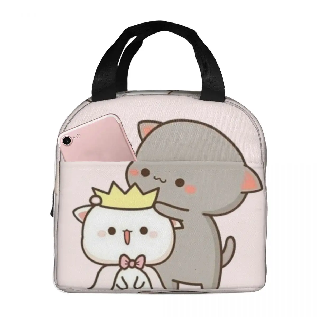 

Термоизолированные сумки для ланча Peach And Goma Mochi Cat, многоразовая изолированная сумка, охлаждающий Ланч-бокс, сумка-тоут для улицы для мальчиков и девочек