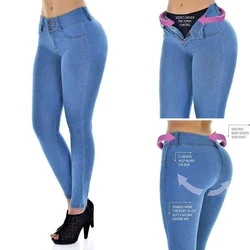 Novo plus size jeans mulher de cintura alta estiramento namorado mãe jeans feminino denim lápis elástico azul jean calças magras