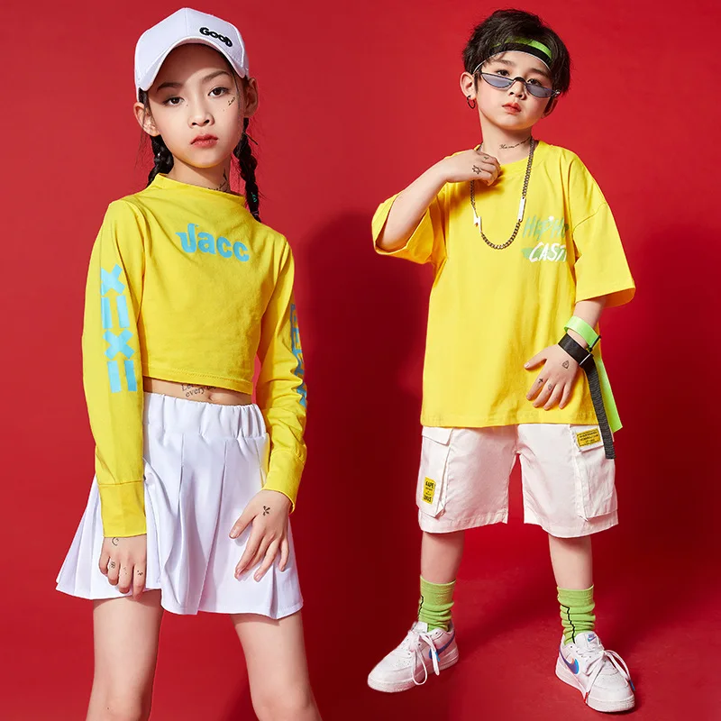 

Girls Boys Hip Hop Clothing Dance Costumes for Kids Jazz Ballroom Dancing Clothes Competition Costumes Outfit Shirt Top Skirt