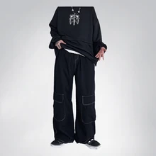 

Hip-hop Solid Color Street Men's Big Pocket Overalls Casual Pants Men's Loose Wide-leg Pants Jogging Pants повседневные брюки