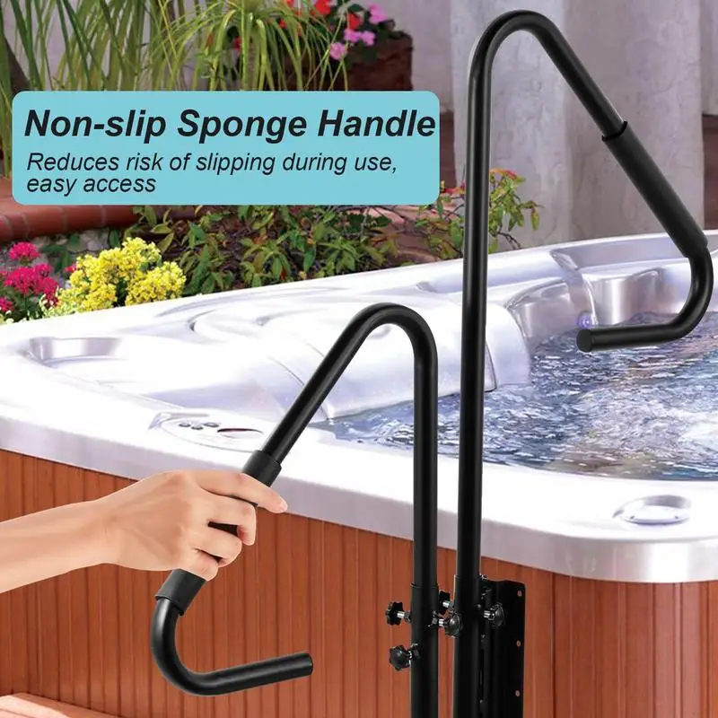 Hot Tub Hand Rail Non-Slip Spa Side Handrail 600Lbs Capacity Hot Tub Handle Bar With Slide-Under Mount Base Adjustable Height