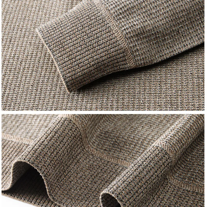 Autumn Winter Men's Pullover Turn-down Collar Solid Screw Thread Long Sleeve Sweater Knitted Undershirt Loose Casual Formal Tops