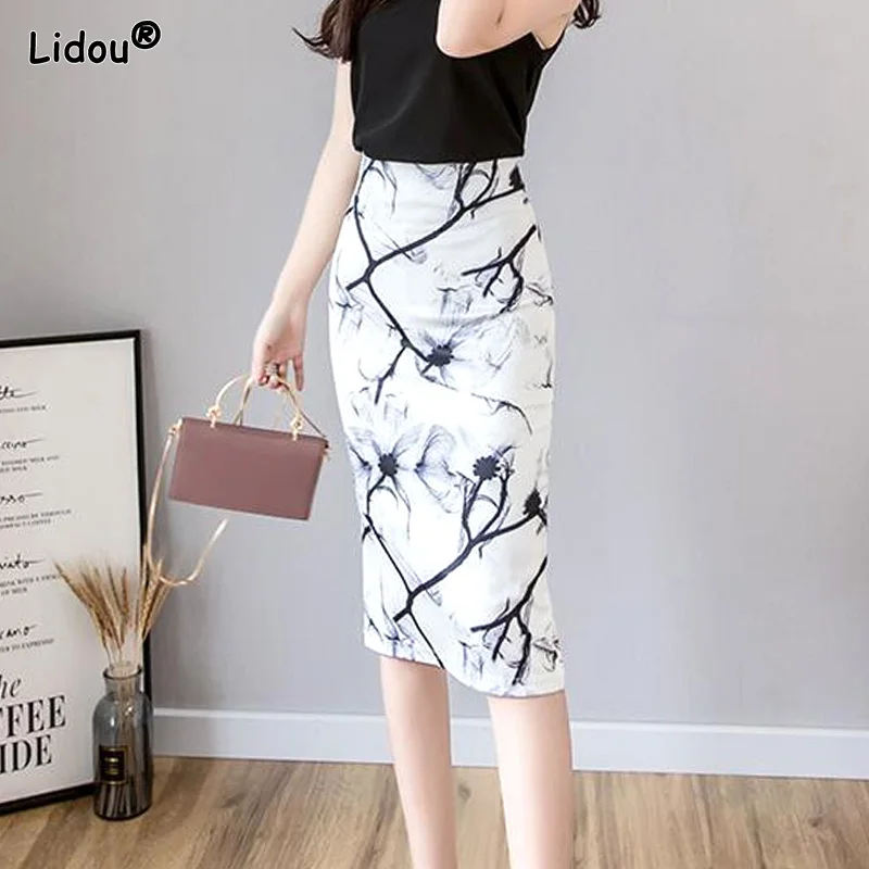 

3D Floral Office Lady Hip Skirts Multiple Colour Patchwork Knee-length Slim Women's Clothing Milf Temperament Korean High Waist