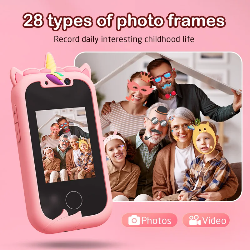 Kids Smart Phone Toys for Girls Unicorns Gifts 2.8 inch Touchscreen Dual Camera Music Player Learn Toys Christmas Birthday Gift 4