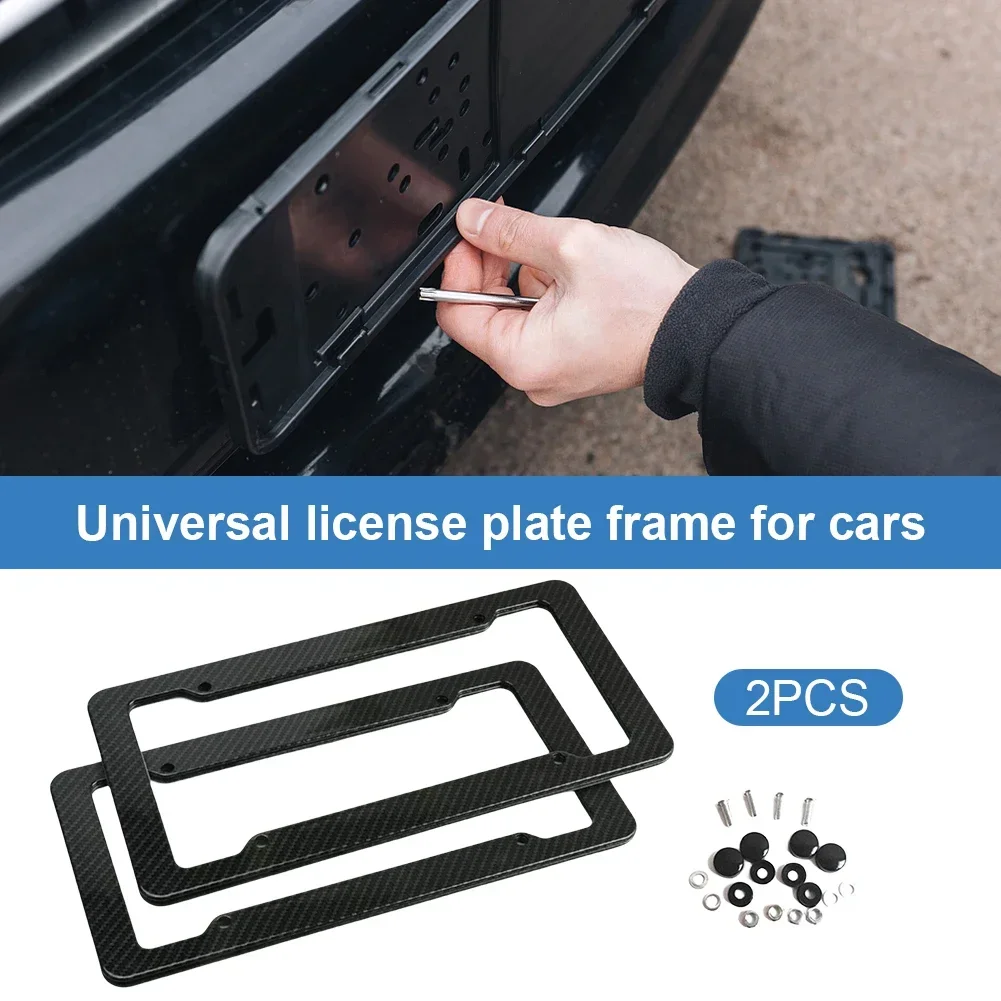 Number Plate Holder Black Car License Plate Frame Label Carbon Fiber License Plate Label Cover Universal Auto Parts