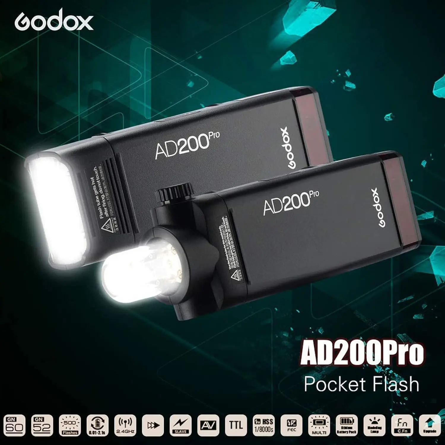 Godox AD200 Pro AD200Pro Flash Strobe TTL Pocket Flash Monolight 200W 2.4G Speedlite HSS 1/8000s with 2900mAh Li-ion Battery