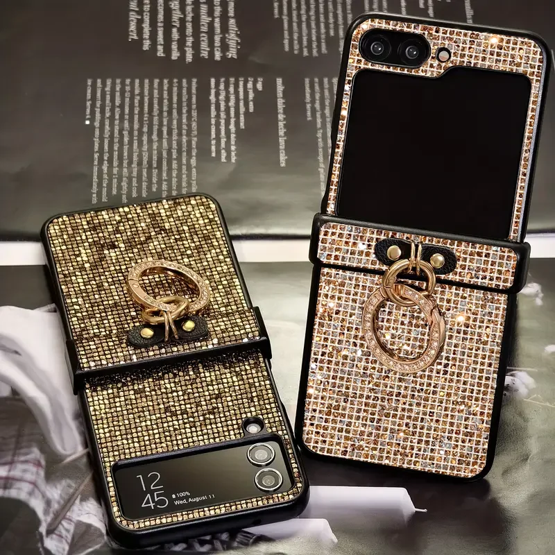 Luxurious Shiny Artificial Diamond-Plated Ring Buckle Phone Case