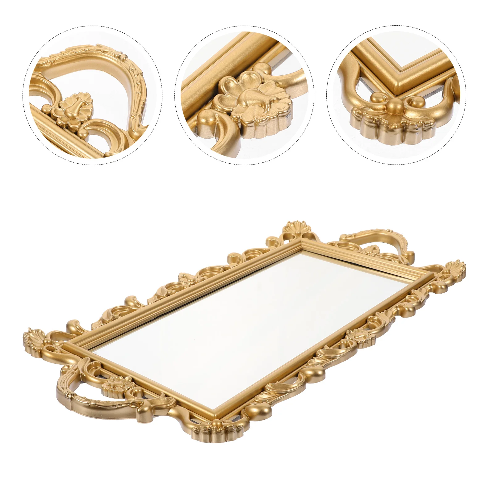 

Embossed Mirror Tray Makeup Snacks Storage Vanity Table Dressing Plate Resin Retro Miss Mirrors