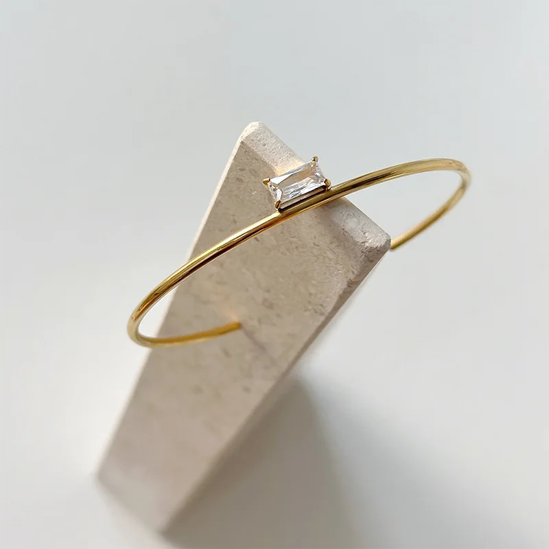 Baguette cz stone open cuff bangles stainless steel bangles for women minimalist dainty stainless steel jewelry new in waterproo 3