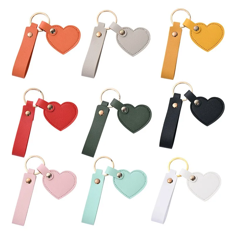 맞춤형 로고 레이저 각인 하트 모양 가죽 키체인 펜던트, 개인 이름 각인 키링, 가방 펜던트