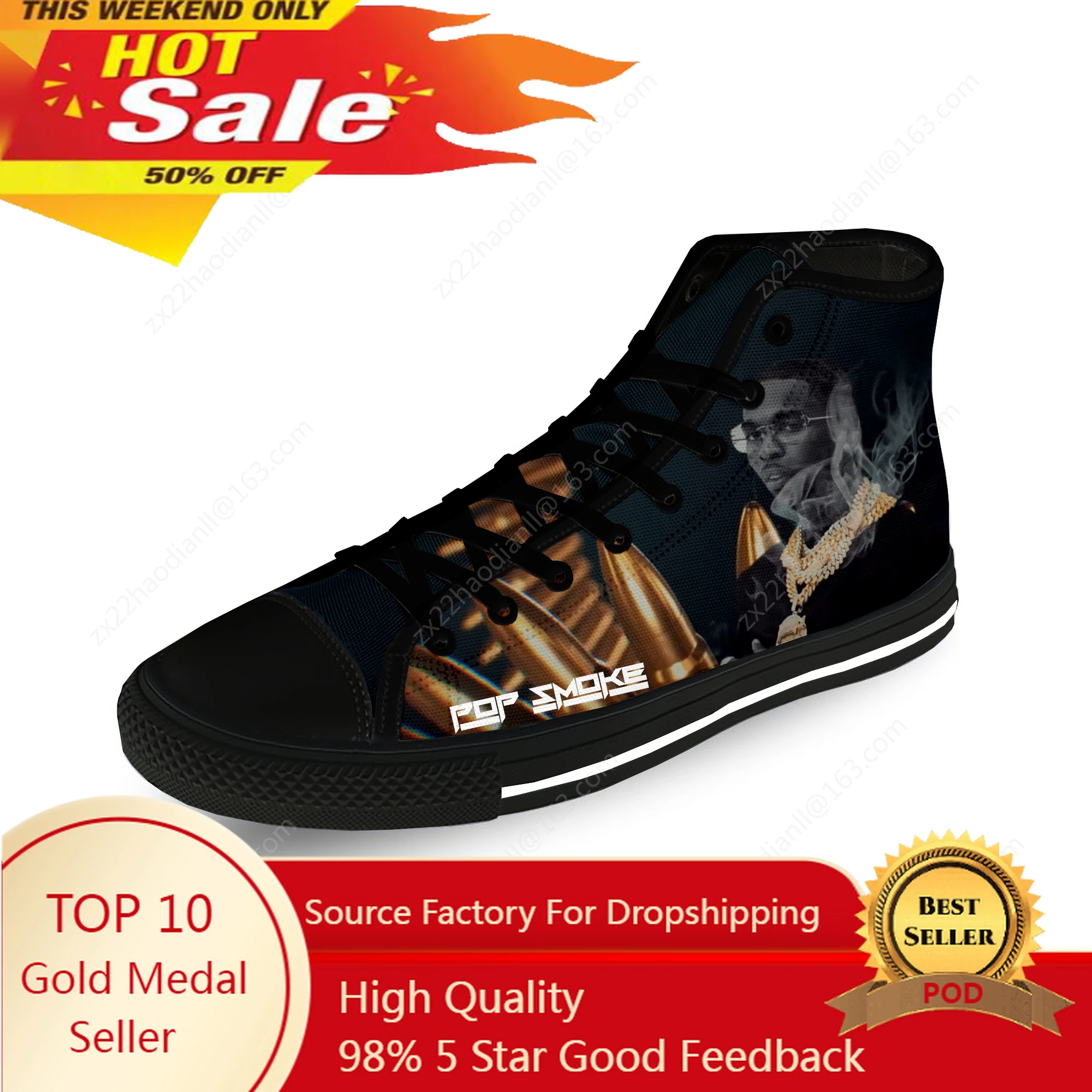 

Pop Smoke Rap Rapper Hip Hop Music Casual Cloth Fashion 3D Print High Top Canvas Shoes Men Women Lightweight Breathable Sneakers