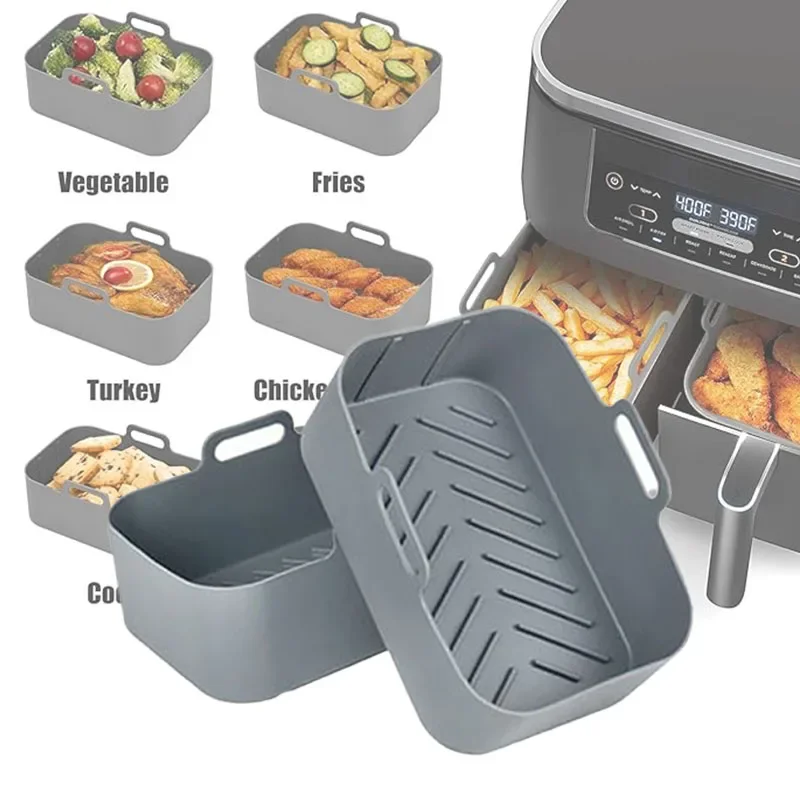

2Pcs Air Fryer Silicone Liners Rectangular Reusable Airfryer Pot Replacement Baking Tray Basket Insert Non stick Easy Cleaning