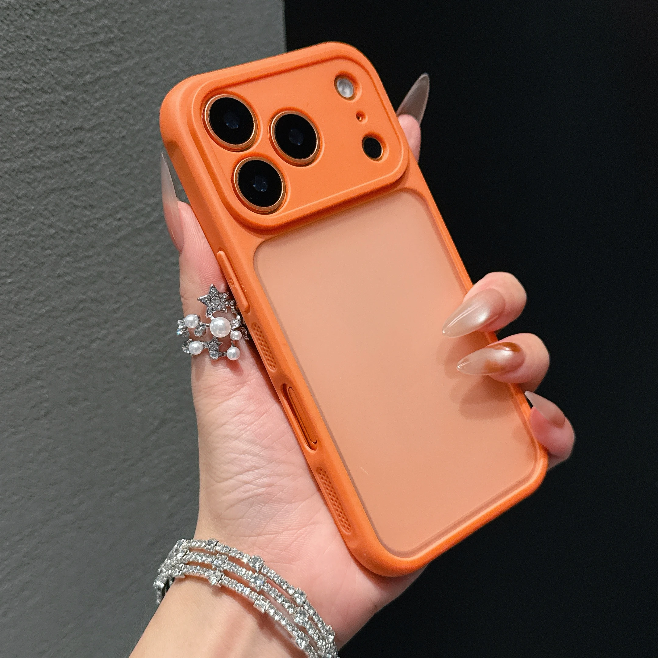 Luxury Transparent Orange Shield Phone Case with Lens Protection & Shockproof Cover