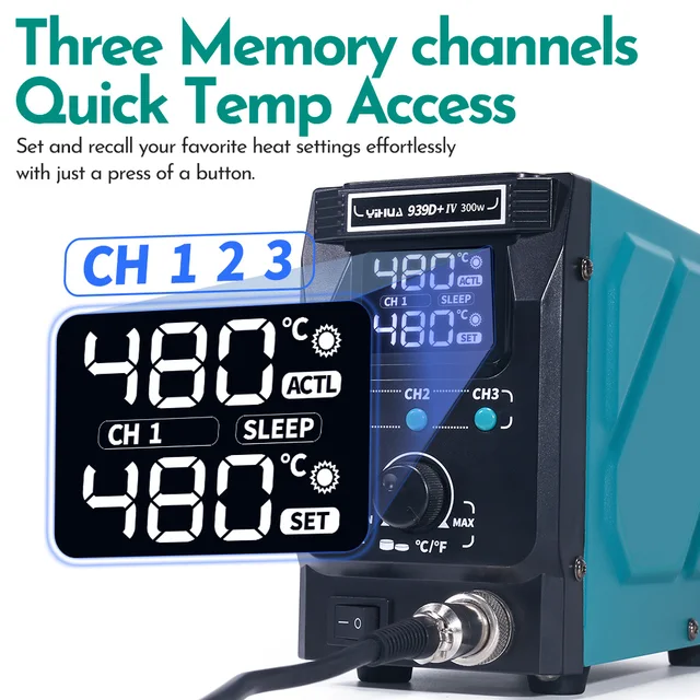 YIHUA 939D+-IV 300W High Power Soldering Station Adjustable Temp 4