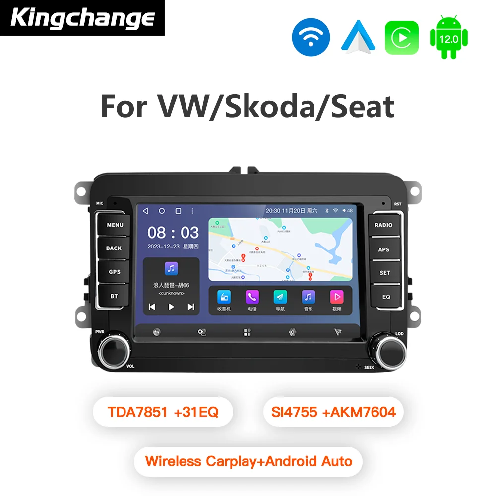 

Kingchange 7"Car Radio multimedia player For VW Volkswagen Passat B7 B6 Golf Touran Polo Tiguan Jetta Android 12 Carplay GPS