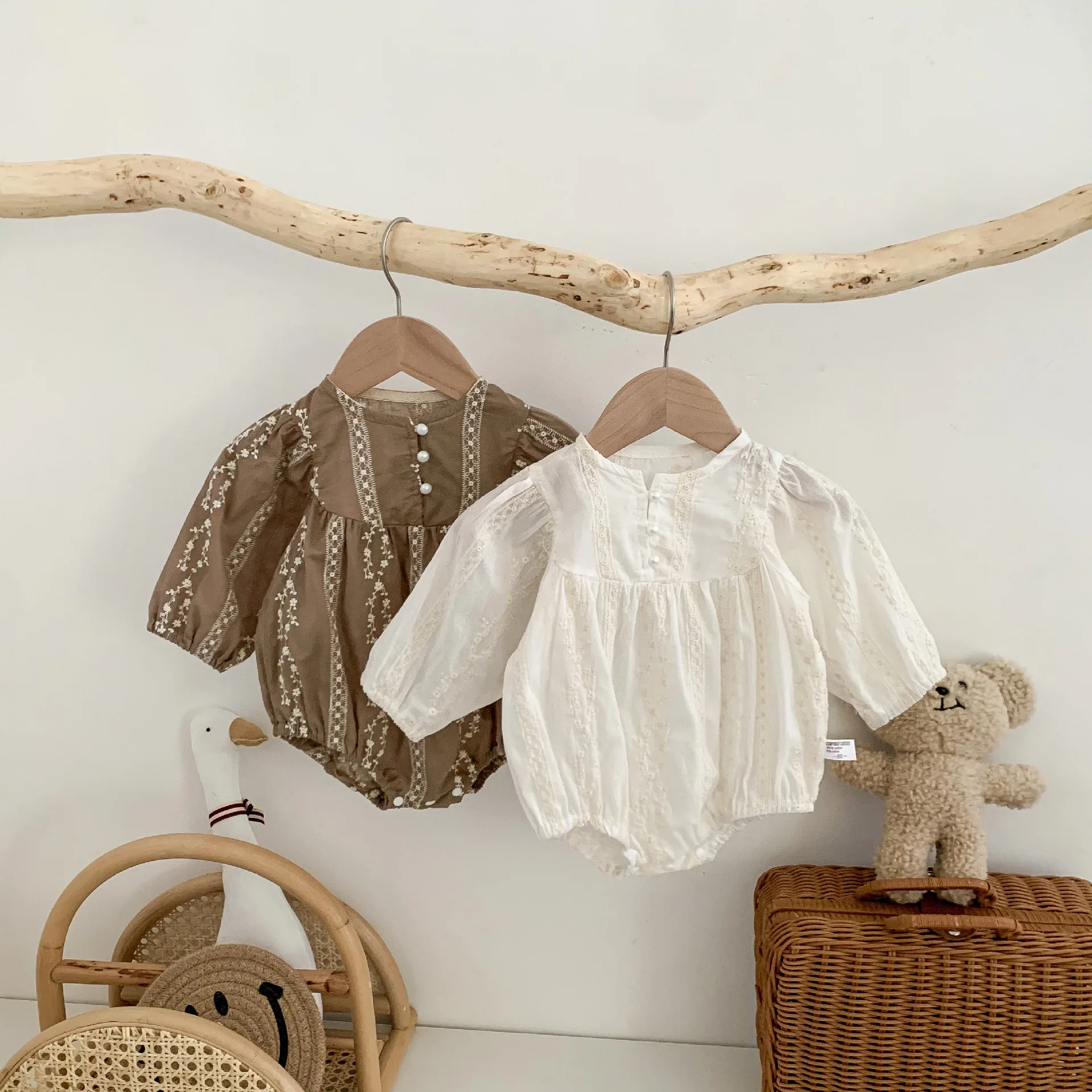 Western Style Jumpsuit ins k-style Infants Boys and Girls Embroidered Western Style Jumpsuit Crawling Suit for 100 Days Old