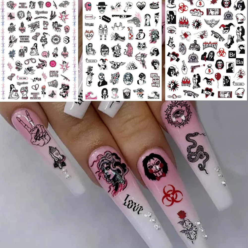 TSC-200 TSC-202 F-792 Jesus-Butterfly-Dragon Skull Skull Eye Snake 3D Back glue Nail Art Stickers Decals Sliders