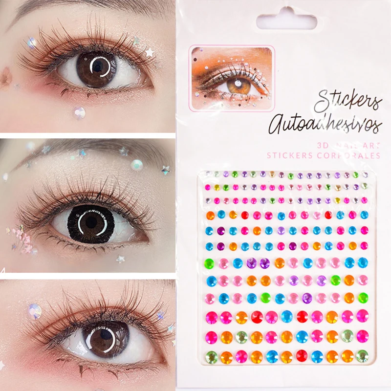 

Women Crystal Temporary Tattoo Sticker 3D Diamond Eyes Face Rhinestone Sticker Glitter Eyeshadow Eyeliner Jewelry Makeup Diamond