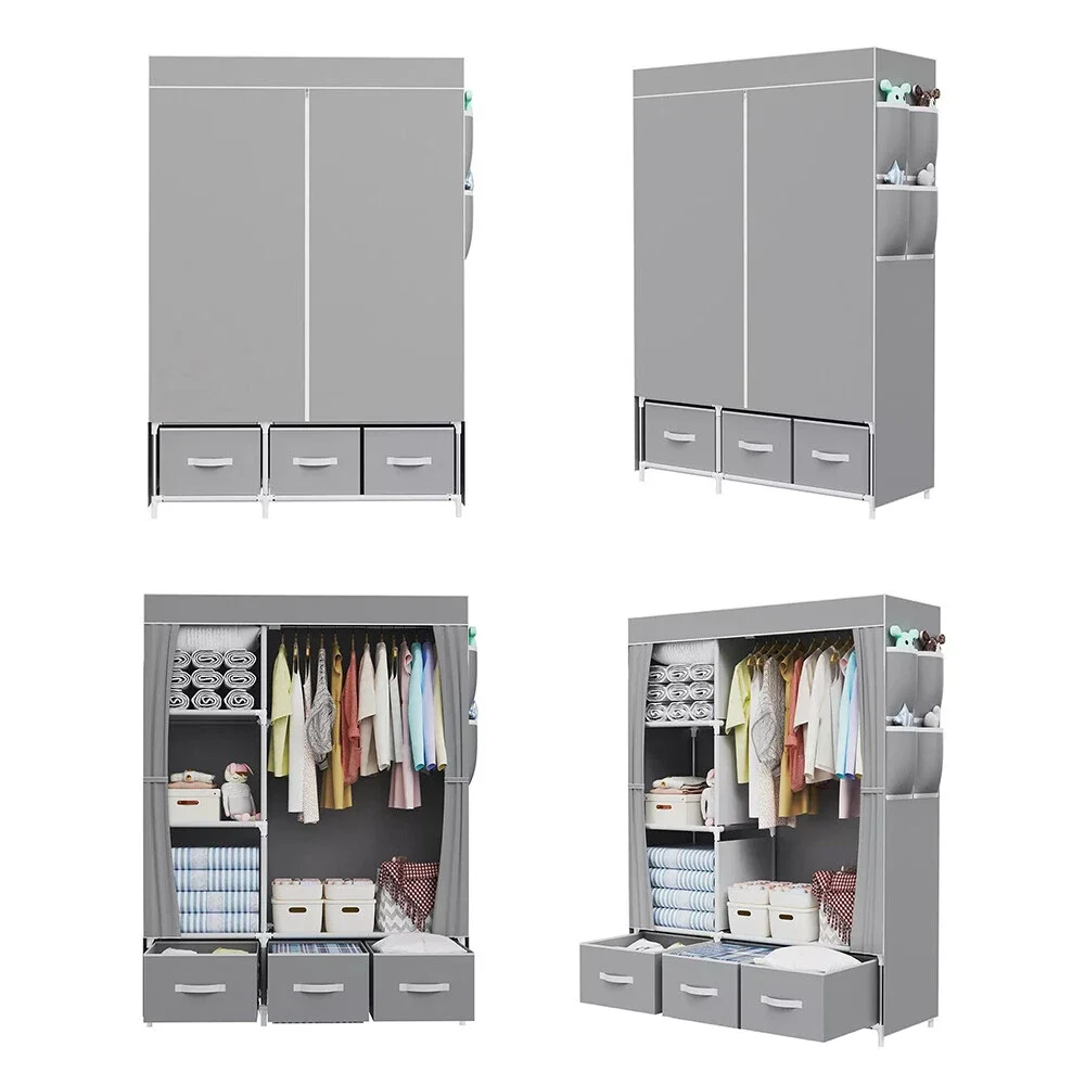 Canvas Wardrobe Clothes Closet Organizer Portable Storage Cupboard for Bedroom 105*45*163cm Fabric Closet