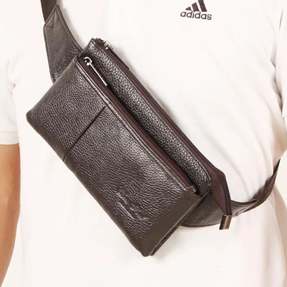 

Men Genuine Leather Messenger Sling Chest Day Pack Natural Skin Cowhide Shoulder Crossbody Bag Bum Hip Waist Pack Bag Belt Purse