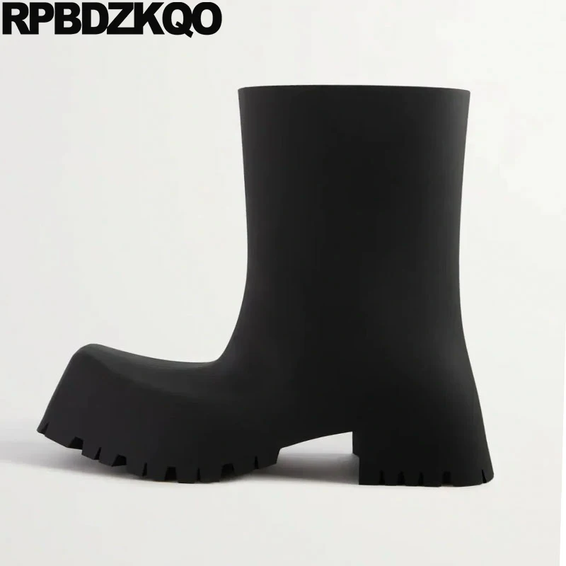 

Chunky Mid Calf Couple Wide Fit Fishing Rainboots Rain Boots Celebrity Rubber Shoes Waterproof Jelly Footwear Women Square Toe