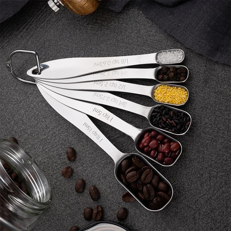 6Pcs Stainless Steel Measuring Spoon Set Coffee Sugar Tea Spice Measuring Scoop Set With Scale For Kitchen Baking Measuring Tool