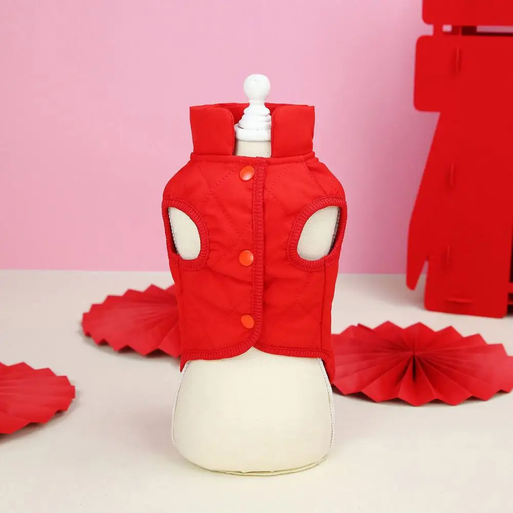 

Text Pattern Pet Vest Festive Dog Coat with Button Design Traction Ring for Winter Chinese New Year Pet Costume Outfit