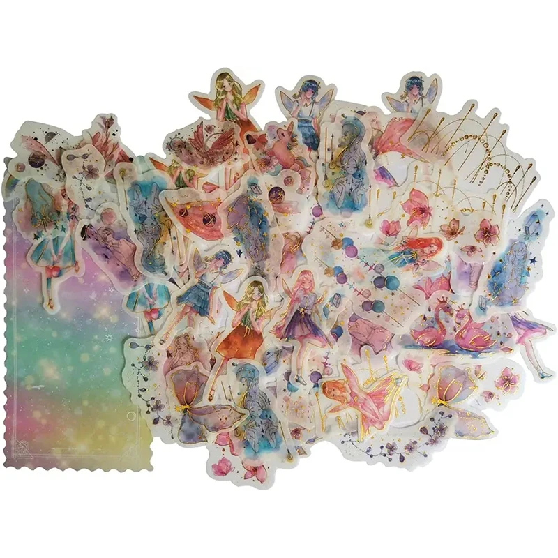 60PCS Cute Washi Paper Fairy Tale World Washi Sticker Set Kawaii Fairies Girl Cherry Flower Dream Catcher Sticker for Scrapbook