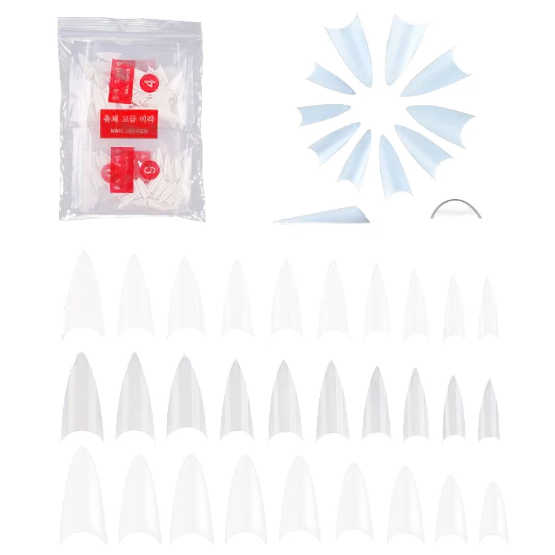 

500pcs PP Bag Tips Clear/Transparent/Natural/White Point Stiletto False Nail Tips French Half Cover Nail Tip 10 Sizes FN15