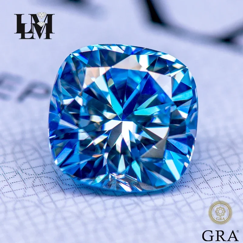 

Moissanite Gemstone Cushion Cut Ice Blue Color Lab Grow Diamond DIY Ring Necklace Earrings Main Materials with GRA Certificate