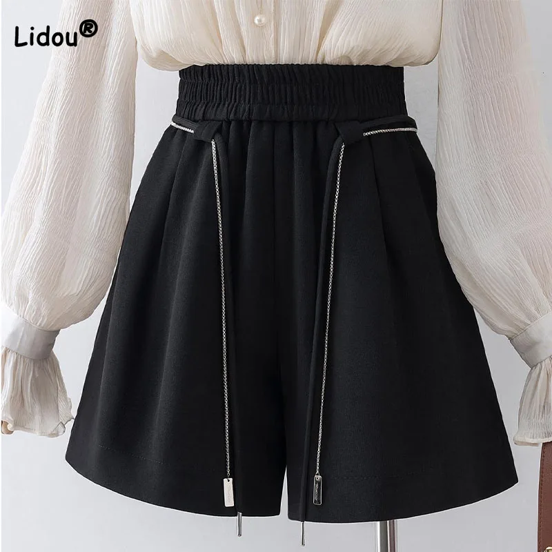 Fashion Korean Elastic High Waist Shorts For Female Summer Women's Clothing Loose Spliced Casual Solid Color Wide Leg Shorts