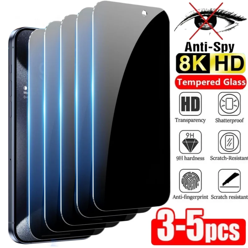 

3-5PCS Privacy Tempered Glass for iPhone 15 14 13 12 11 XR XS Pro Max Anti-Spy Screen Protector for iPhone 7 8 Plus SE Glass