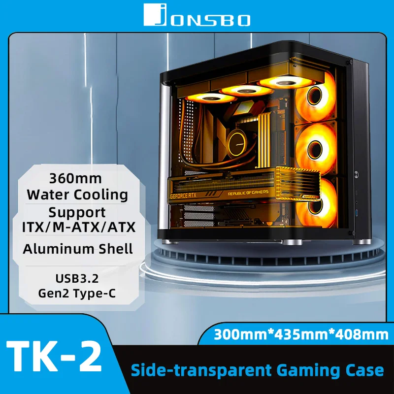 Jonsbo Tk-2 M-Atx Custodia Per Computer Realizzata In Acciaio Hyperbolic Side Traslucido Itx Game Case 360Mm Chassis Per Computer Con Raffreddamento A