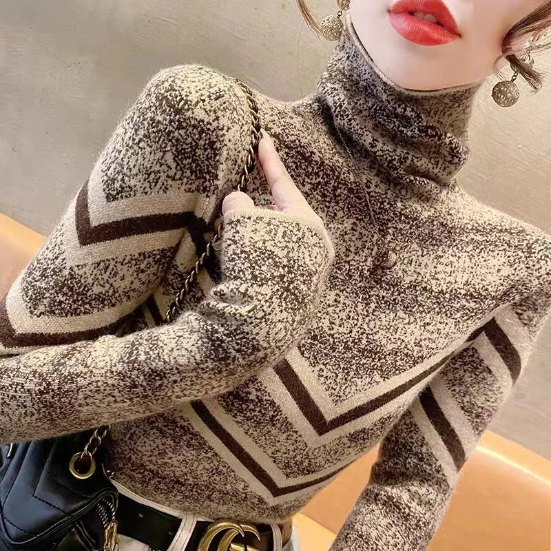 

Женская зимняя одежда 2023, свитер с высоким воротником и джемперы, черный или хаки Топ, женский зимний черный теплый винтажный облегающий свитер