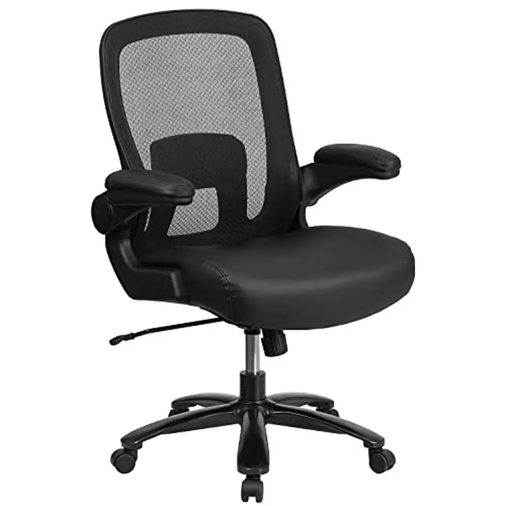 

HERCULES Series Big & Tall 500 lb. Rated Executive Office Chair with Adjustable Lumbar Support Mesh/LeatherSoft Back Black Nylon