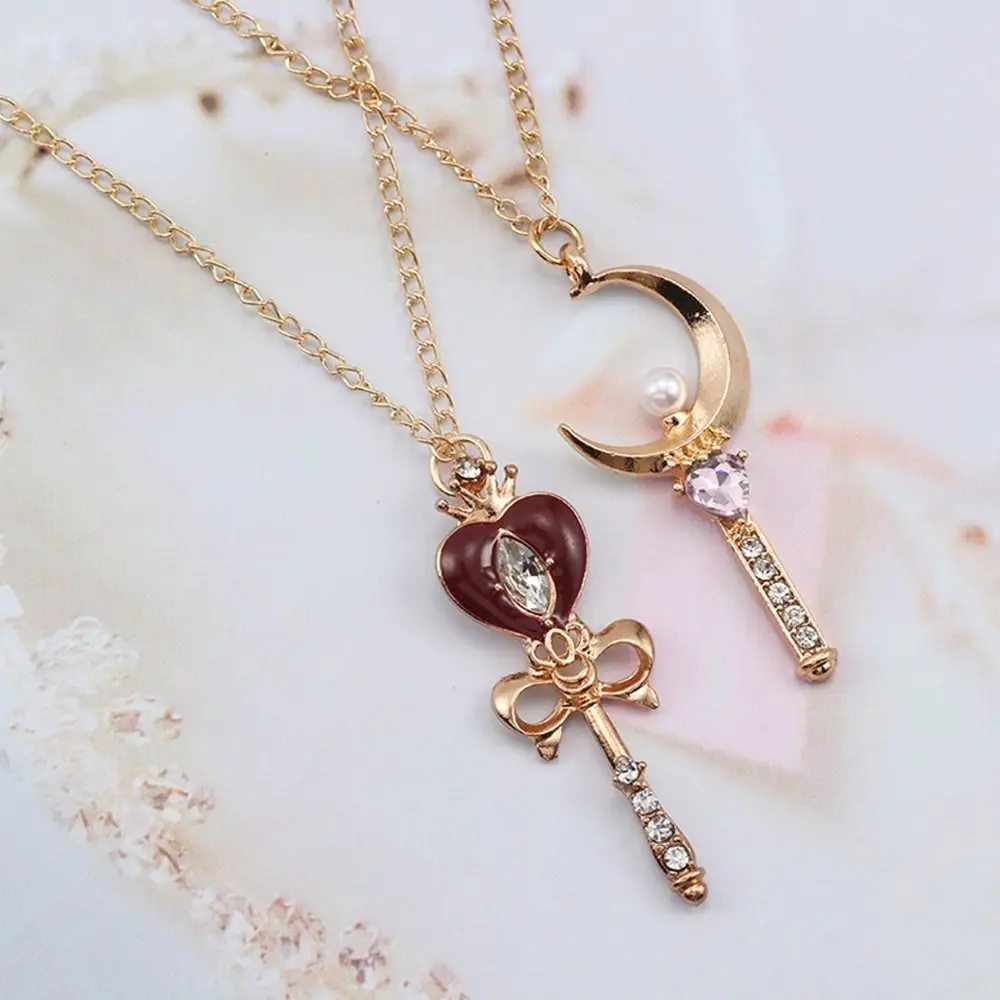 Anime For Sailor Moon Loving Magic Wand Crystal Cosplay Pendant Necklace Girl Accessories Cute Cosplay Props Necklace