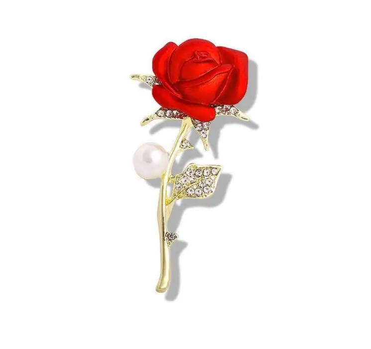 

Cute Rose Brooch for Women Fashion Engagement Jewelry Accessories Gold Silver Plated Beautiful Red Rose Brooch Gift for Her