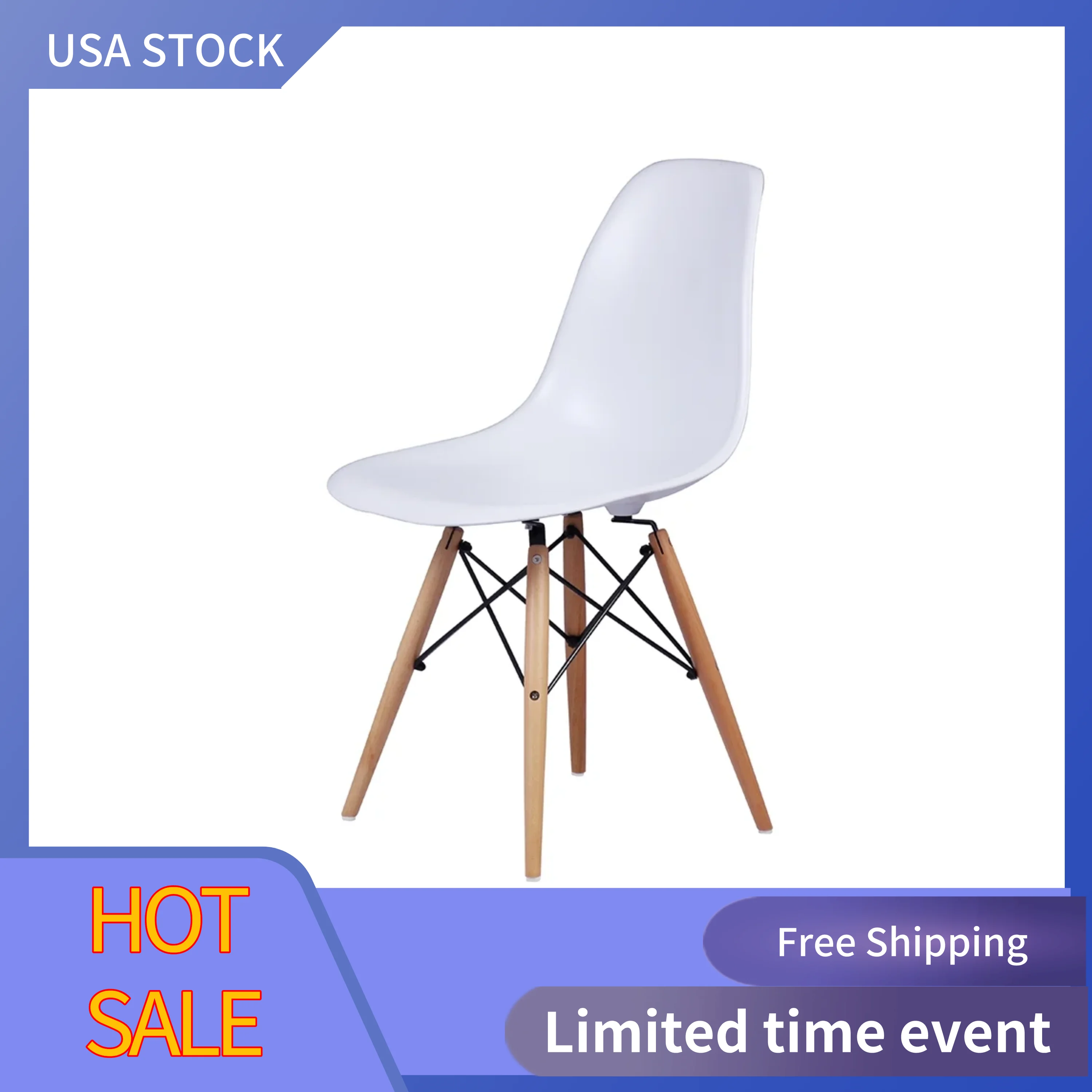 

Contemporary Design Mid-Century Plastic White Armless Side Dining Chair with Fog Seat Wood Legs 1-Pack