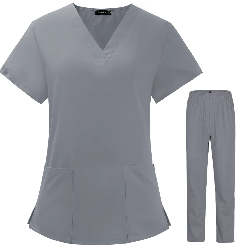 Summer Pure Color Spandex Elastic Breathable Scrub Uniform Beauty Salon Nursing Uniform Lab Pet Shop Scrub medical uniform
