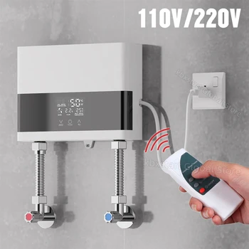 110V/220V Instant Water Heater Bathroom Kitchen Wall Mounted Electric Water Heater LCD Temperature Display with Remote Control 1