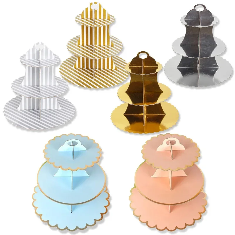 3-Layer Disposable Round Birthday Cupcake Dessert DIY Paper Craft Stand Dessert Display Rack Wedding Party Supplies Cake Tools