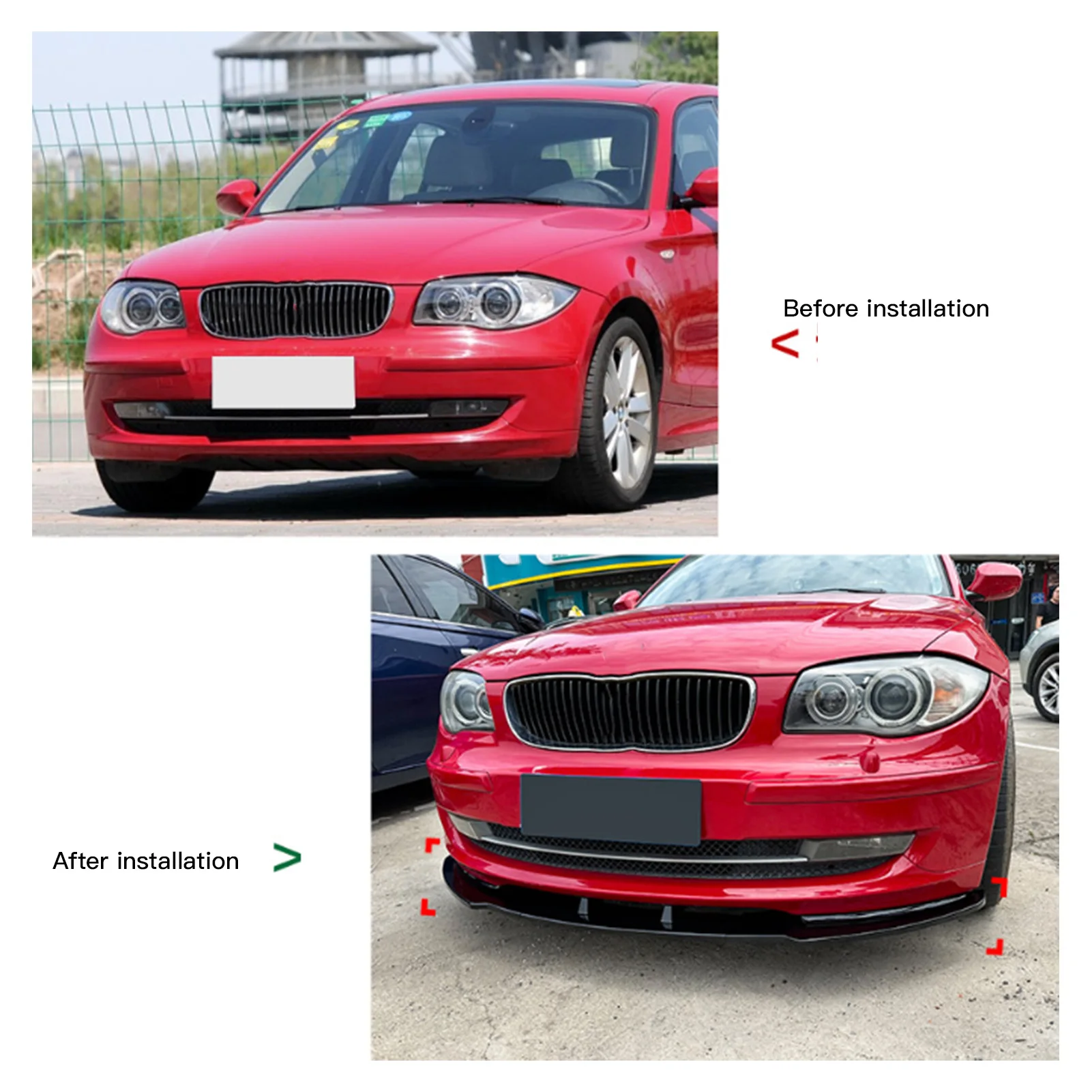 BMW 1 시리즈 E81 E82 E87 E88 LCI 스탠다드 에디션 20082011용 3피스 자동차 프론트 범퍼 립 스플리터 스포일러 (광택 블랙)