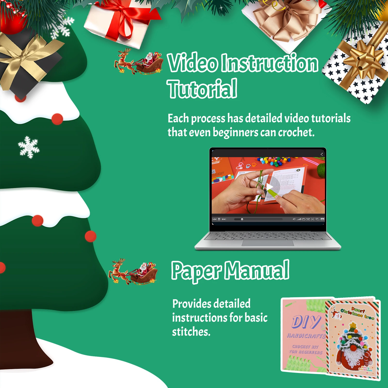 Crochet Kit for Beginners Knitting Kit with Yarn Crochet Starter Easy Christmas Wreath for Adults Beginners