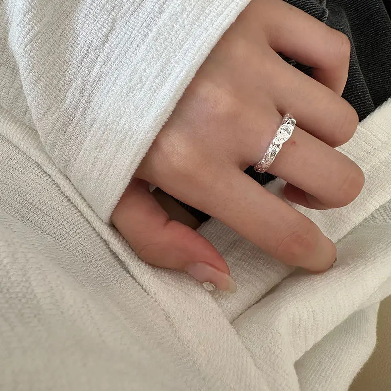 New Real 925 Sterling Silver Rings For Women Accessories Adjustable Irregular Ring With Cubic Zirconia Woman Silver Jewelry