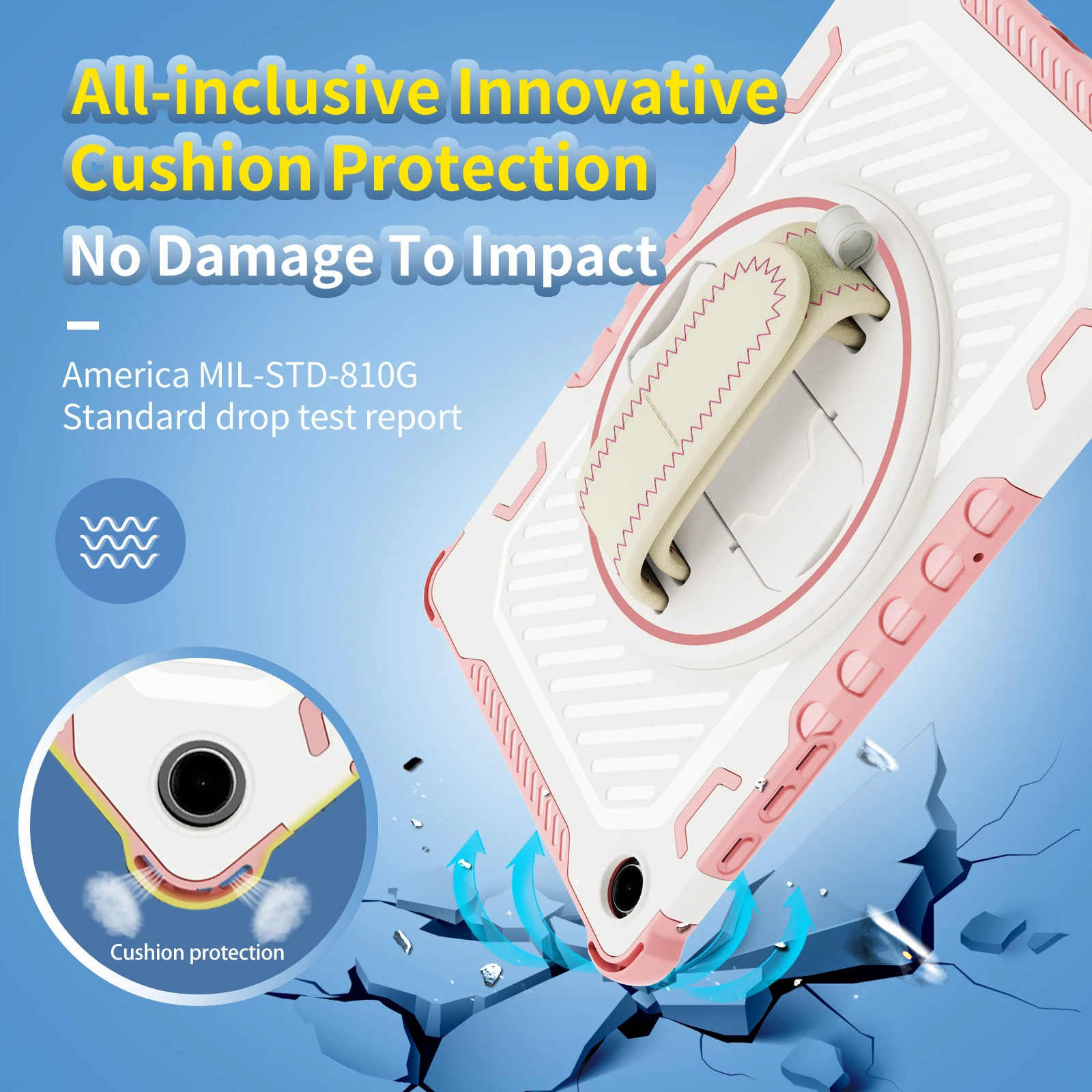 Shockproof Rugged Tablet Case with 360° Swivel Stand and Hand Strap
