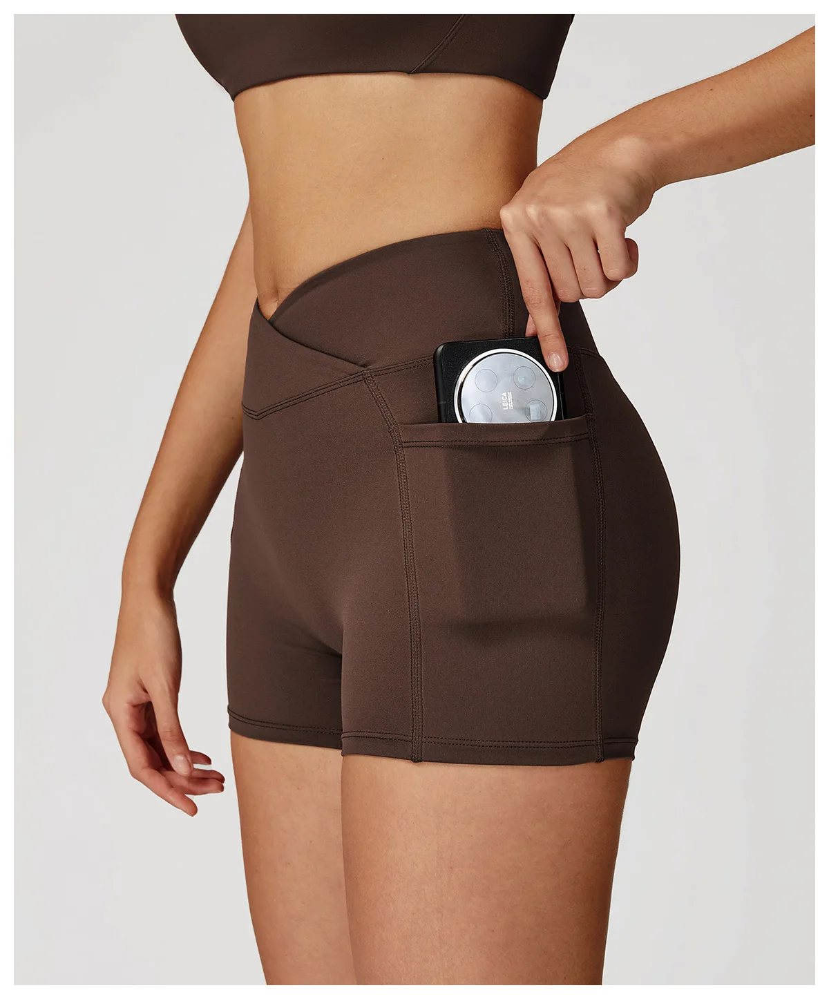 Legging Court Sport Femme Taille Haute avec Poches