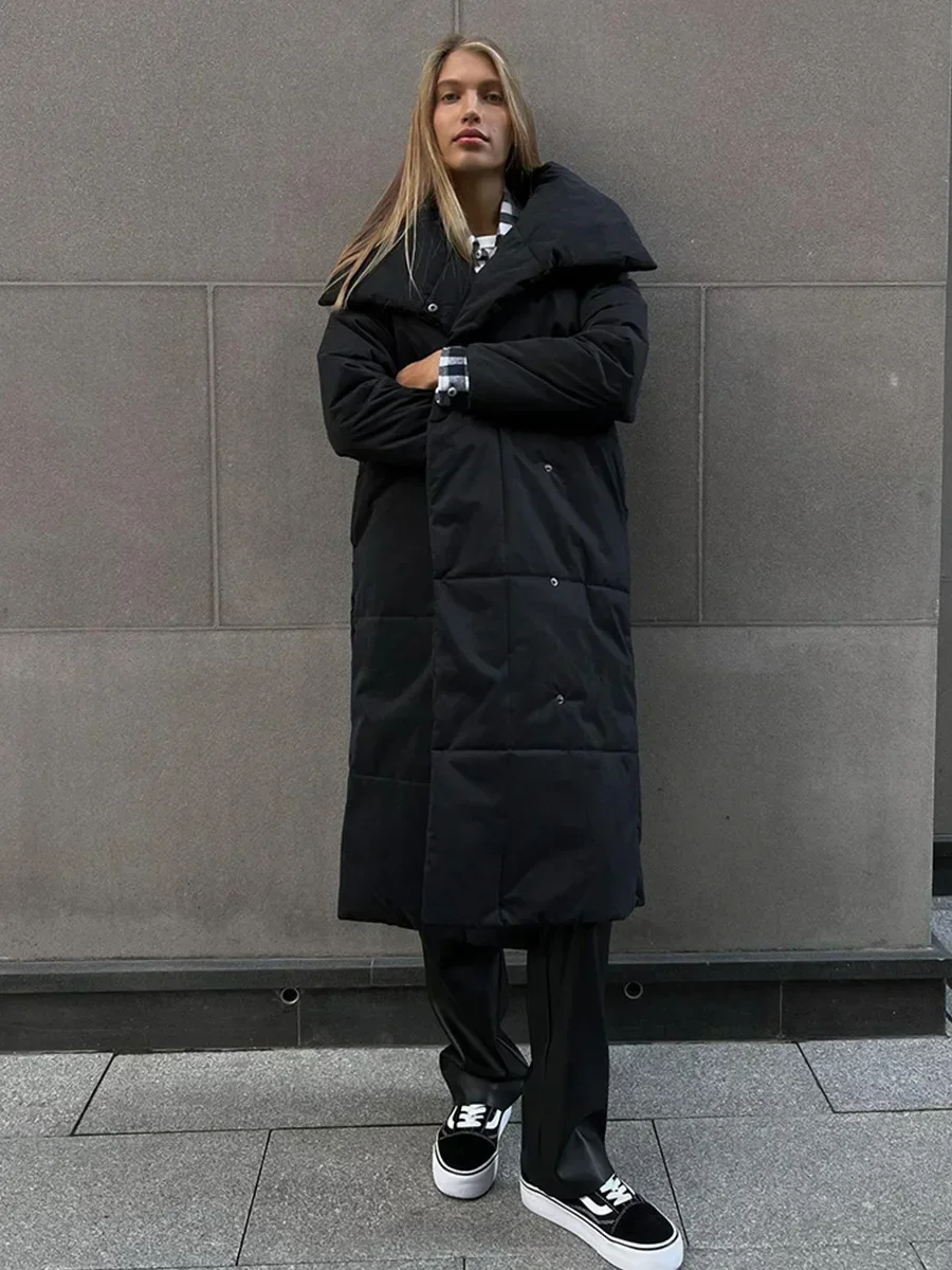 Bornladies Women Loose Quilted Jackets Parkas Winter Coats Oversized Warm Long Belt Puffer Jackets Ladies Cotton Padded Jacket 5