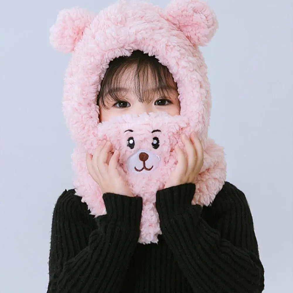 Description Picture 4 of itemFashion Lovely Scarf Integrated Cap Hat Scarf Set Cold-proof Warm Bear Winter Cap Bomber Hat Baby Hat Bonnet