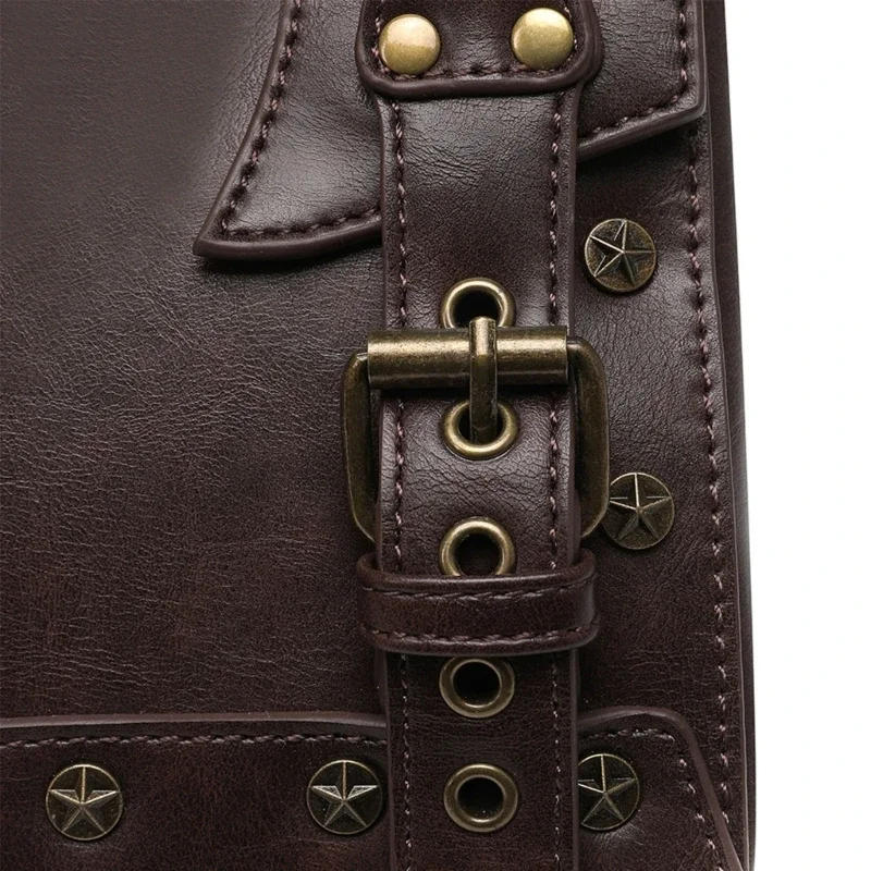 Retro laptop backpack, student backpack, Gothic medieval women's leather briefcase, retro steampunk backpack
